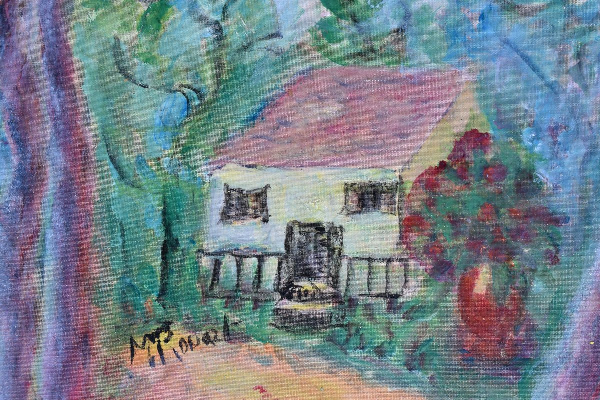 Madeleine Rouart "house In The Forest" Oil On Cardboard 38x46-photo-2